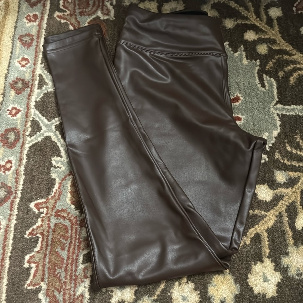 Faux Leather Leggings - Brown